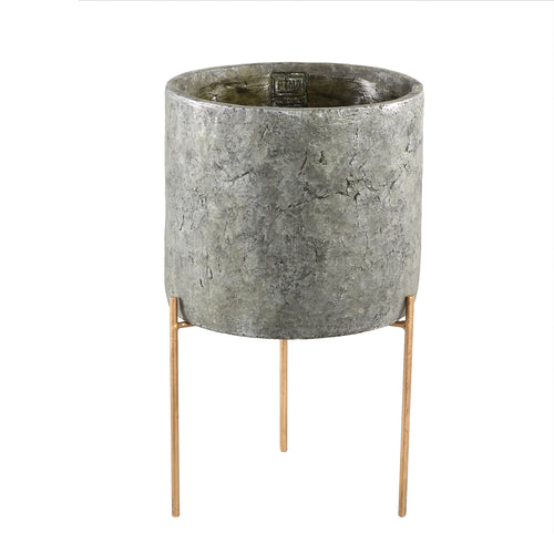 Krizz Green cement pot iron legs round L