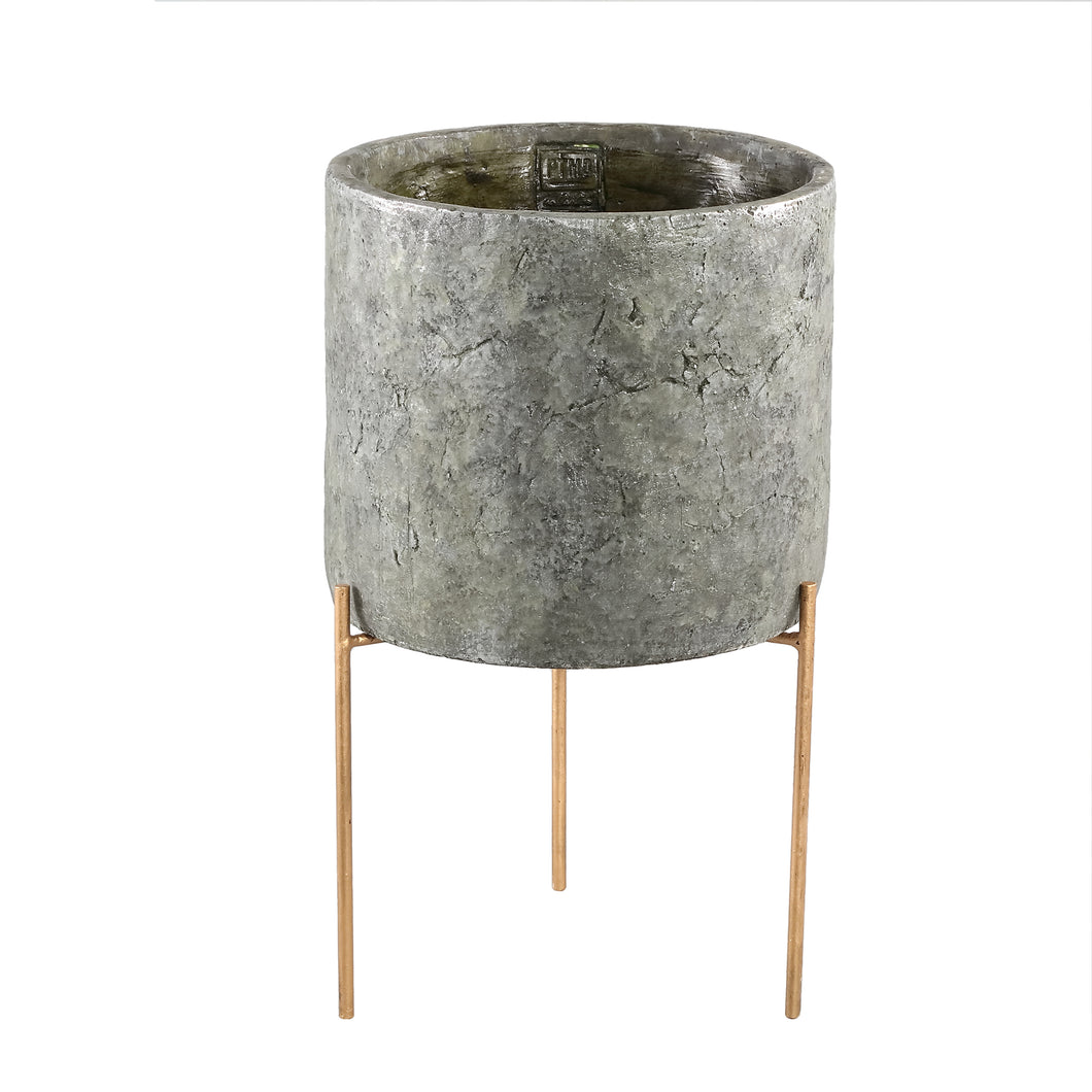 Krizz Green cement pot iron legs round L